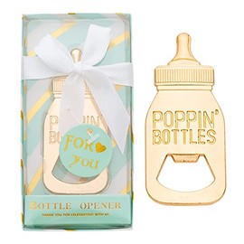 Abrebotellas de bebé de 24 piezas, diseño 'Poppin', aleación de zinc duro y superficie oro galvanizado, regalos o cajas de regalo para invitados, decoraciones para bodas, cumpleaños y más