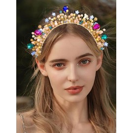 YBSHIN Rhinestone Headband Gold Crystal Hair Band Pearl Hair Hoop Wedding Headpiece Bridal Headwear for Women and Girls