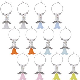 SUNNYCLUE 1 Box 12Pcs 6 Colors Wine Marker Charms Wine Glass Markers Cute Bulk Acrylic Alloy Angel Colorful Flowers Glasses Charm for Drink Charms Wine Tasting Parties Favors Decorations Weddings