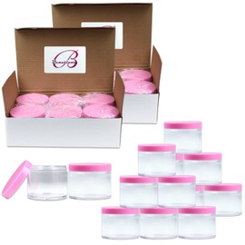 Beauticom 120g/120ml (4 Fl Oz) Thick Double Wall Leak-Proof Round Clear Plastic Jars with Flat Top Lids for Creams, Lotions, Powders, Glitters, and more… (Color: Pink Lid, Quantity: 12 Pieces)