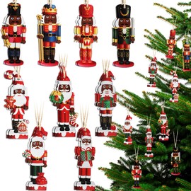 Amyhill 27 Pcs Black Santa Nutcracker Christmas Ornament African American Christmas Ornament Decorations Black Santa Claus Christmas Ornaments for Christmas Party Tree Decor Home