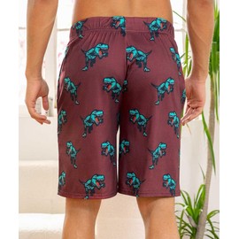 Pajama Shorts for Men, Men's Pajama Bottoms, Man Comfy Sleeping Pjs Pants, Adults Soft Lounge Sleepwear for Boy, Unique Funny Present Jambys Sleep Party Wear, Dinosaur Large Wine Red