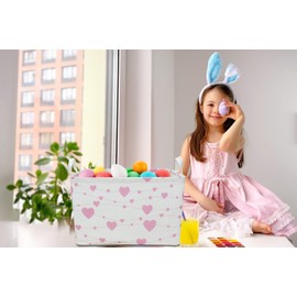 NTAOHAMPER NTAOHAMPER Rectangular Pink Easter Basket Empty for Kids,Fabric Storage Basket with Handles,Kids Toys/Books Box,Lovely Storage Bin,Room Decor,Gift Basket for Girls(Pink Heart)