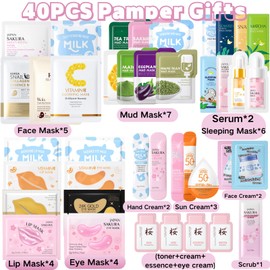 40PCS Pamper Gifts for Women,Face Masks Skincare Set,Luxury Care Kit,Teenage Girls Gifts,Skincare Set with Face Mask&Cream,Lip Masks,Eye Patch,Care Package Gift Sets for Women Moisturising Nourish