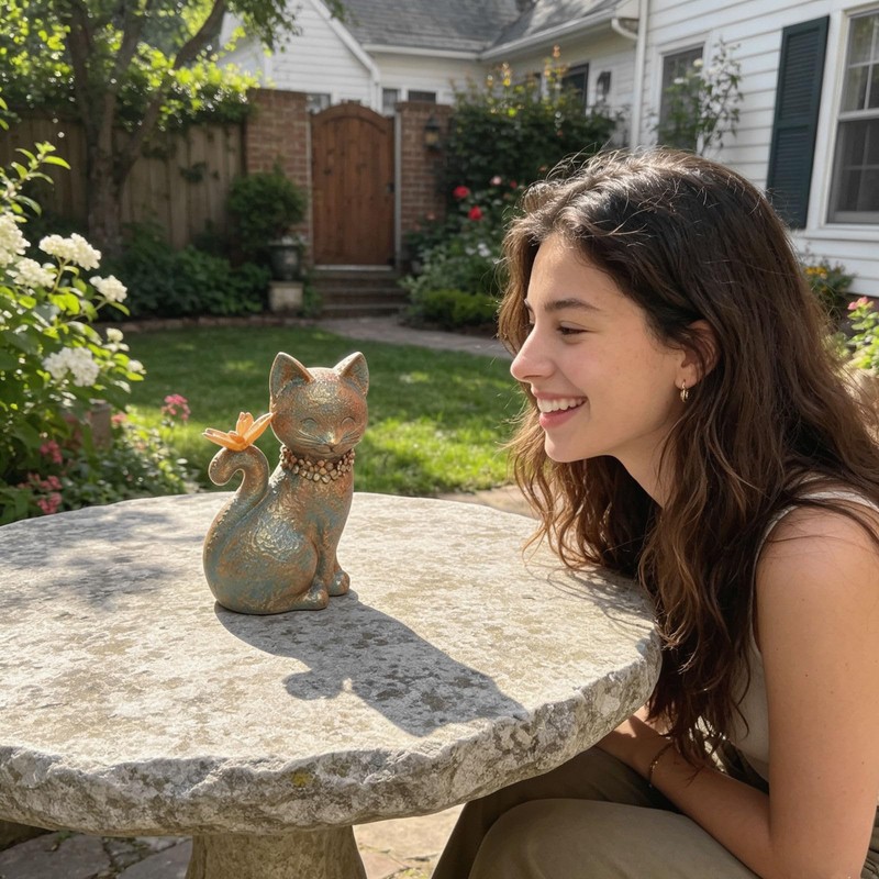 Cat Statues for Outside Garden Decor with Butterfly Solar Lights