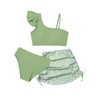 Naiyafly Girls 3 Piece Swimsuits Ruffle Sleeve Bikini Set with Tropical Cover Up Skirts High Waist Bathing Suit Bikini Tops Pants Summer Holiday Beachwear for Kids Teen 9-16 Years Light Green
