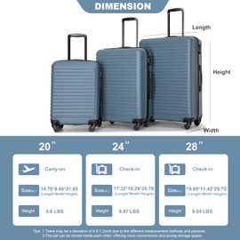 YLIEHS Travel in Style with 3 Piece Lightweight Luggage Set, ABS Material, Spinner Wheels, Blue