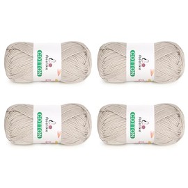 Aeelike Cotton Yarn for Crocheting, 4 PCS Cotton Yarn (Each Skein 50 g /1.76 oz, 125 m 136.7 Yards)-Soft Crochet Yarn for Making Baby Clothes Sweaters Scarves, Beige