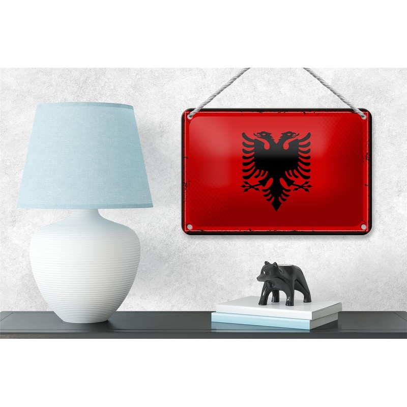 Tin Sign Albania Flag 18 x 12 cm Retro Flag