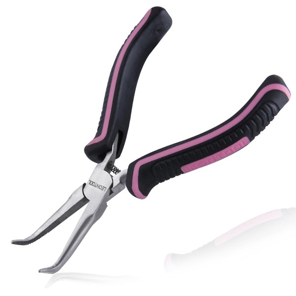LEONTOOL 5 Inches Mini Bent Needle Nose Pliers with Serrated