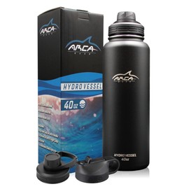 Arca Gear Stainless Steel Water Bottle With 2 Lids (Straw & Sport) - Sport Bottles for Men, Women & Kids - Double Walled, Insulated Thermos (Black, 40 oz)