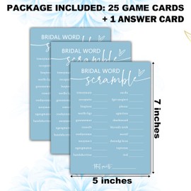 Cazhes Minimalist Bridal Shower Games, 30 Light Blue Bridal Word Scramble Cards + 1 Answer Card, Wedding Bachelorette Engagement Party Supplies - A16