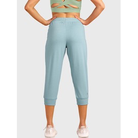 icyzone Women's French Terry Jogger Lounge Sweatpants - Active Capri Pants for Women (Medium, Ice Blue)