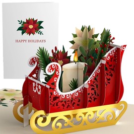 Lovepop® Christmas 3D Pop-Up Card Sleigh Premium Christmas Card Poinsettia with Hidden Compartment for Money Gifts and Vouchers Includes Envelope Extendable Note