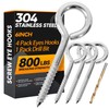 4Pcs 6 Inch Heavy Duty Screw Eyes Hooks, 304 Stainless