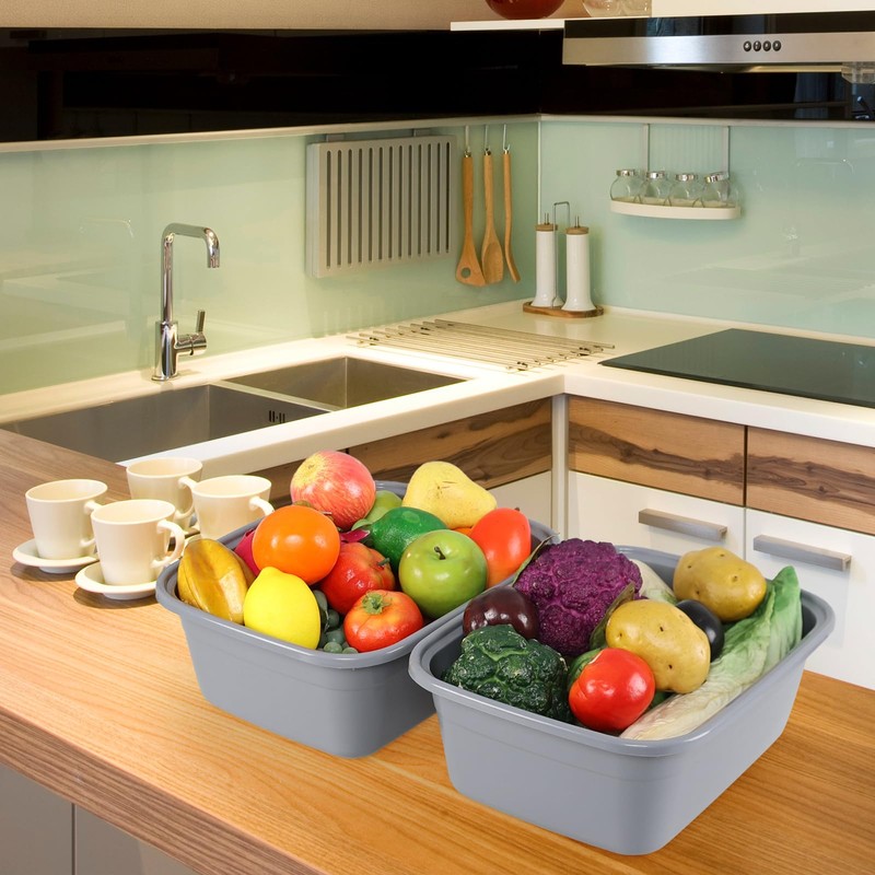 Bblina 12 Quarts Plastic Dish Pan, 4-Pack Rectangular Wash Basin