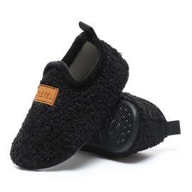 ditont Toddler Slippers Non-Slip Lightweight Indoor Winter Fuzzy Warm Kids Grip First Walking House Home Floor Shoes for Boy Girl (dt191005Black19)
