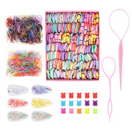 ACO-UINT Hair Accessories for Girls, Colorful Elastic Hair Ties Rubber Bands Glitter Confetti Hair Clips Small Butterfly Clips Braiding Hair Styling Tools, Hair Ties No Damage for Baby Kids Toddler