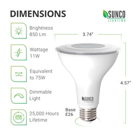 Sunco 10 Pack PAR30 LED Bulbs, Flood Light Outdoor Indoor 90W Equivalent 11W, Dimmable, 5000K Daylight, 850 LM, E26 Base, Exterior, Wet-Rated, Super Bright, IP65 Waterproof - UL Energy Star