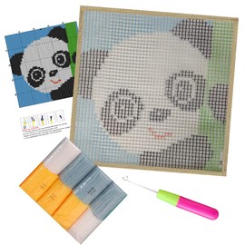 Yglnden Latch Hook Kit DIY Throw Cover Crochet Needlework Printed Canvas Decor for Kids Adults (Panda:30x30cm/12 X12)