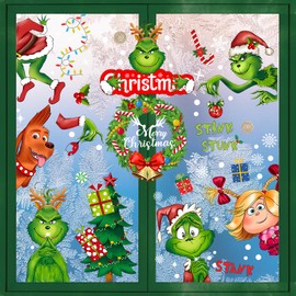 9 Sheets Xmas Window Stickers Xmas Window Clings Large Cute Double-Sided Colorful Window Stickers Xmas Scene Snowflake Window Stickers Decorations Xmas Window Decals for Glass