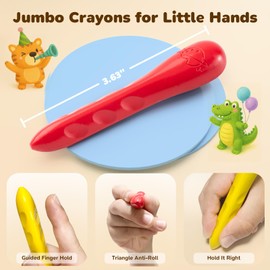 JUPITEARTH 24 Colors Crayons for Kids Ages 4-8 with Coloring Book & Bonus Stickers, Non-Toxic & Washable Triangle Crayons for Toddlers 1-3, Fat Brain Toys for Art Supplies and Ideal for Kids