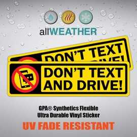 (Pack of 2 pcs) (6.00 x 1.75" inch) Don't Text and Drive - Safety Caution Stickers - Keep attention on the road No cell phones mobile devices Texting While Driving - Warning Sign Label for Vehicle Van SUV TAXI Driver Window Door Bumper Trunk Car Body Win