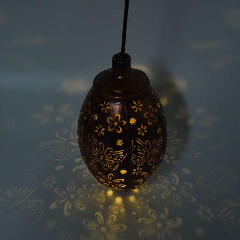 Iron Hollow Water Drop Lamp Solar LED Lantern Garland Garden
