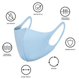 NUÜR 3 Pcs Reusable Face Mask, with Ear Loops, Breathable, Soft, Washable, Durable for Everyday Public Use, Blue