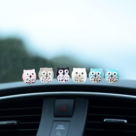 6PCS Owls Car Interior Accessories for Dashboard Decorations Rearview Mirror Decor,for Car Home Garden Office Computer Monitor Figurines Decor,Owl Gifts for Women Girl Men
