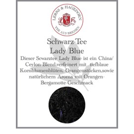 Lerbs & Hagedorn, Black Tea Lady Blue | 250 g (approx. 21 litres) Deep Blue Cornflower Blossoms, Orange Pieces and Ceylon and China Tea as a Base