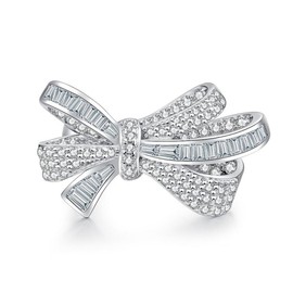 Hsitgexf Bow Rings Infinity Wedding Bands Rings for Women Baguette and Round CZ Cubic Zirconia Paving Jewelry Ribbon Promise Ring Forever Love Knot Ring (6)