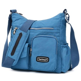 Tianhengyi Crossbody Bags for Women Multi-Pocket Nylon Shoulder Bag Waterproof Crossbody Purse Handbag Travel Messenger Bag, 2- Sea Blue