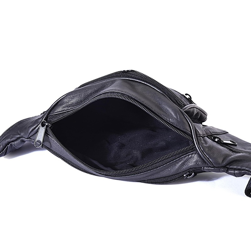 Leather Bum Bag with 6 Zips