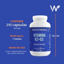 Vitamina D3 K2 y Vitamina A para Mayor Absorción de Calcio, Huesos Fuertes, Salud de Piel con 210 capsulas | Vitamina D3 400 ui Vitamina K2 | Natural 