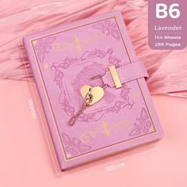 New Stylish Locked Notebook with B6 Metal Heart Lock, Vintage Journal With Thicker Pages,144 Sheets/288 Pages, 5.3 Inch Cover, Perfect Gifts.:_Lavender