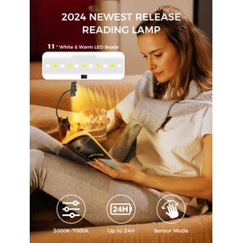 Smiling Shark Reading Lamp, 1200 mAh Rechargeable LED Books Light Motion Sensor 3 Color Temperature 6 Lighting Mode Portable Eyes Caring Clip On Reading Light with Adjustable Goose Neck for Book Study