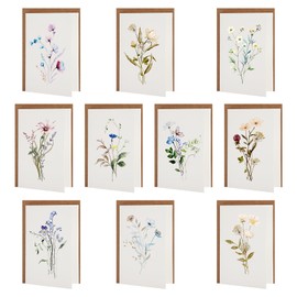 Set of 10 Thank You Cards with Envelopes and Stickers, Elegant Folding Cards with Wildflower Bouquet Motifs, Thank You Gifts for Family, Friends, Colleagues, Teachers and Much More, Seal Stickers
