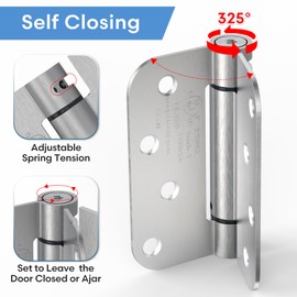 Treasem Self Closing Door Hinges, Auto Closing Spring Hinges with Adjustable Tension, 4 x 4 Inch, 5/8'' Radius Corners, for Home Interior, Exterior Doors and Commercial Use, Brushed Chrome, 4 Pack
