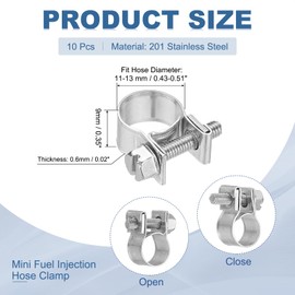 PATIKIL 10 Pcs 11-13mm Mini Fuel Injection Hose Clamps Stainless Steel Adjustable Clamp