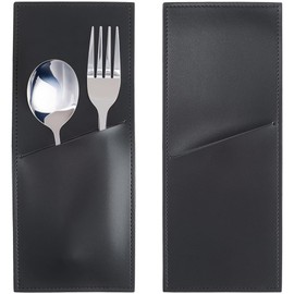 CALFOVERA 2PCS Black PU Leather Cutlery Sleeves Rustic Utensils Storage Holder Leather Silverware Pouch Bags Vintage Flatware Tableware Place Set Organizer for Home Kitchen Christmas Table Decor