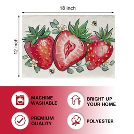 Croar Spring Summer Strawberry Placemats Set of 4, Red Fruit Bee Dining Place Mats Table Decor, Seasonal Home Kitchen Decoration 12 x 18 Inch