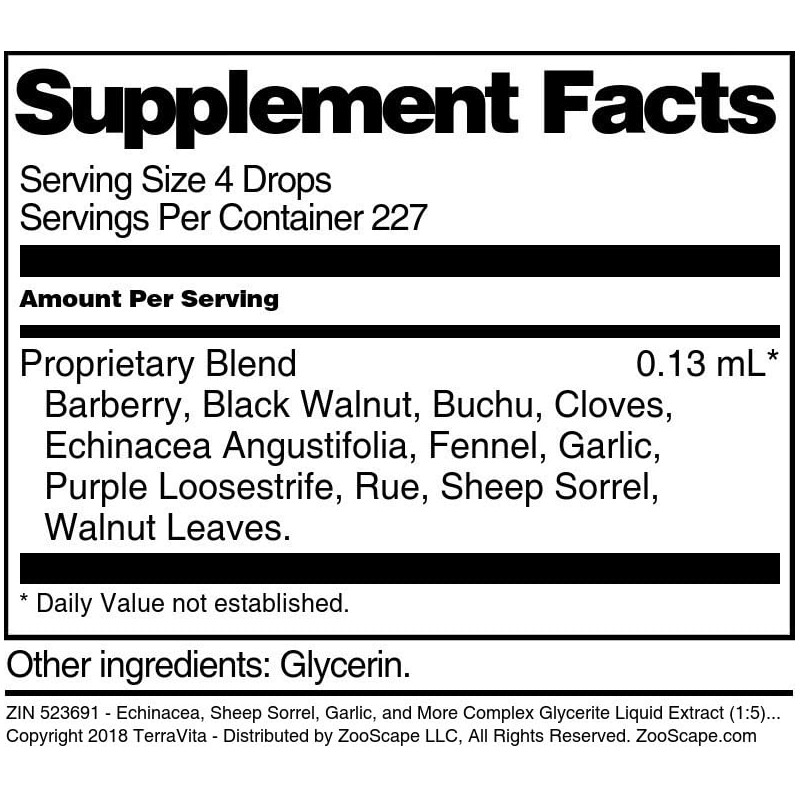 Terravita Echinacea, Sheep Sorrel, Garlic, and More Complex Glycerite Liquid