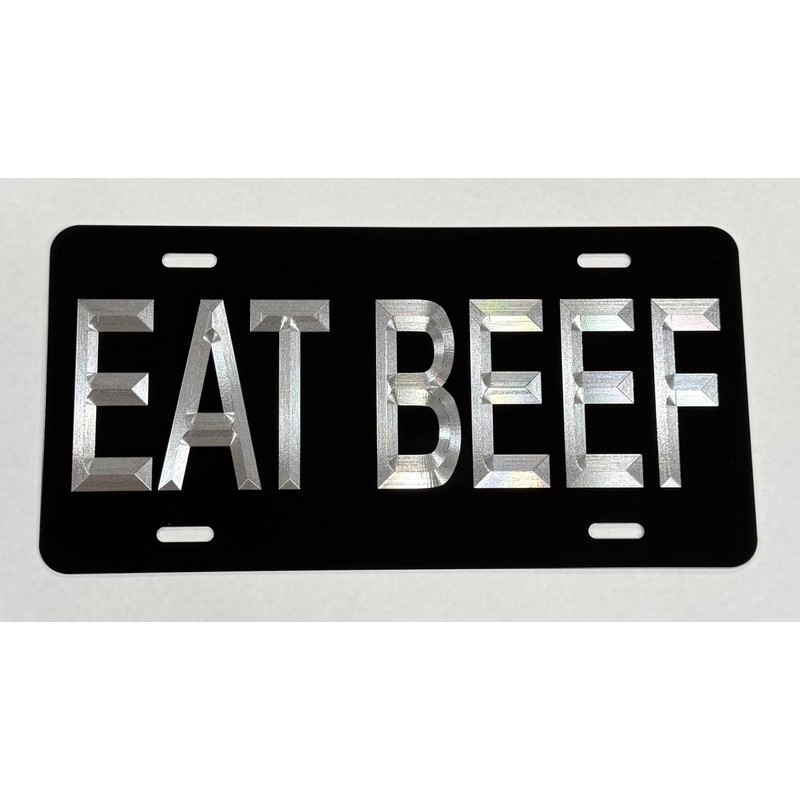 Silver Engraved Eat Beef Black Car Tag Diamond Etched Metal