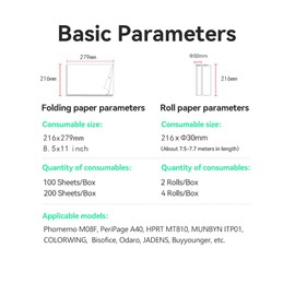 US Letter Thermal Printer Paper, 8.5" x 11" - 200 Sheets,Fax Paper,Compatible with PeriPage A40, M08F, MT810 And Other Portable Printers