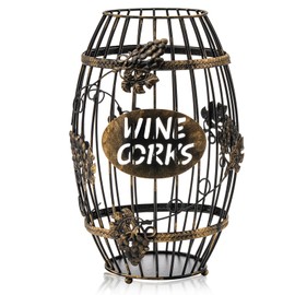 ZOOFOX Wine Cork Holder, Barrel-Shaped Metal Wine Cork Holder with Large Capacity, Decorative Vino Cork Storage Box for Kitchen, Great Gift Idea for Wine Lover