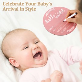 Nogeqi Name Announcement Sign for New Baby 7.09 Inch Wooden Baby Sign for Hospital Baby Welcome Sign for Nursery Photo Prop Baby Decor Baby Shower(Pink)