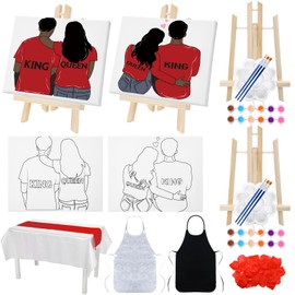 Zhanmai 112 Pcs Couples Painting Kit Date Night Valentines Sip and Paint Kit Canvas Painting Art Pre Drawn Canvas Paint Kit for Couples Adults Valentine's Day Party(Couple,8 x 10 Inch)