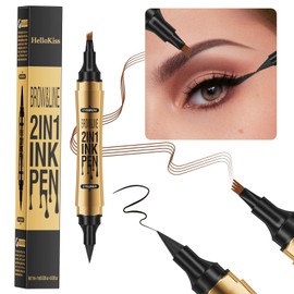 Dual Ended Eyebrow Pencil with Eyeliner, Eyebrow Pencil with 4 Micro Fork Tips, Durable Waterproof Eyebrow Pencil and Smudge-proof Eyebrow Pencil (#1 Light Borwn)