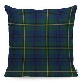 WONDERTIFY Tartan Cushion Cover Yellow Lockerby Johnston Clan Plaid Scottish Decorative Throw Pillow Covers For Couch, Bed Sofa Pillows Case Blue Green 45X45 Cm